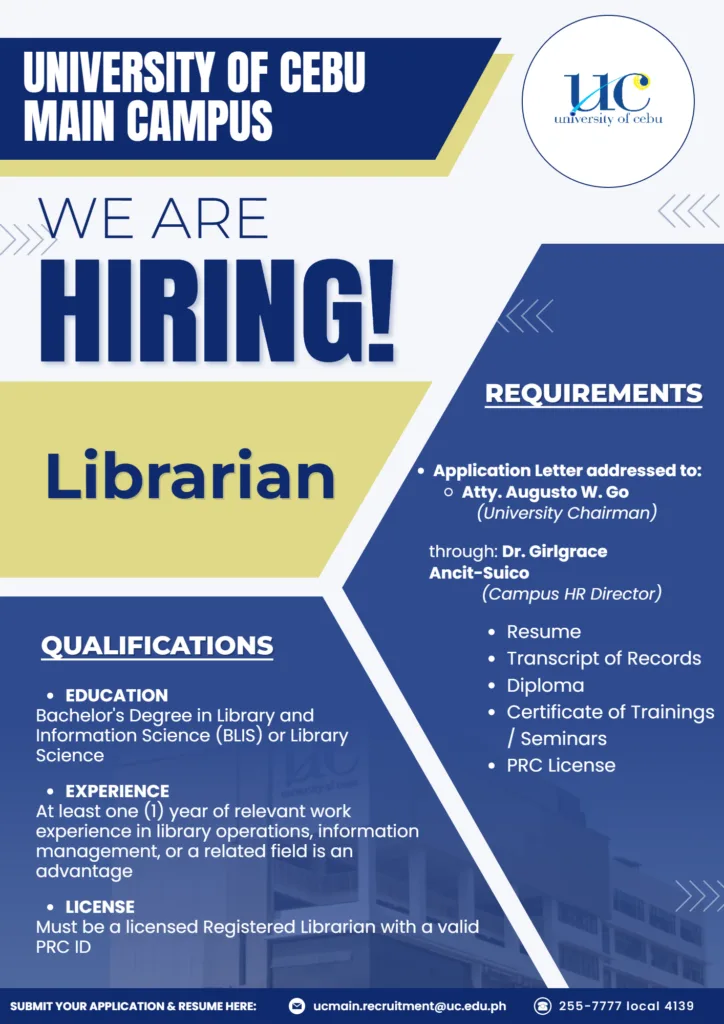 Hiring poster for Librarian (opens full size in a new tab)