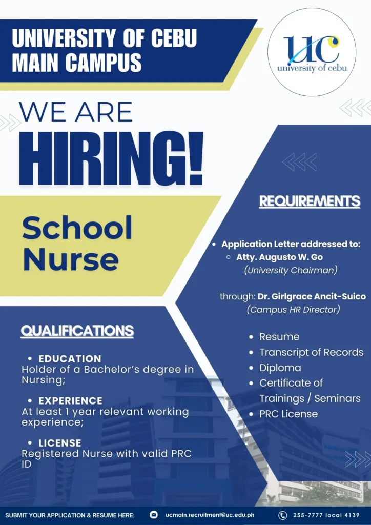 Hiring poster for School Nurse (opens full size in a new tab)